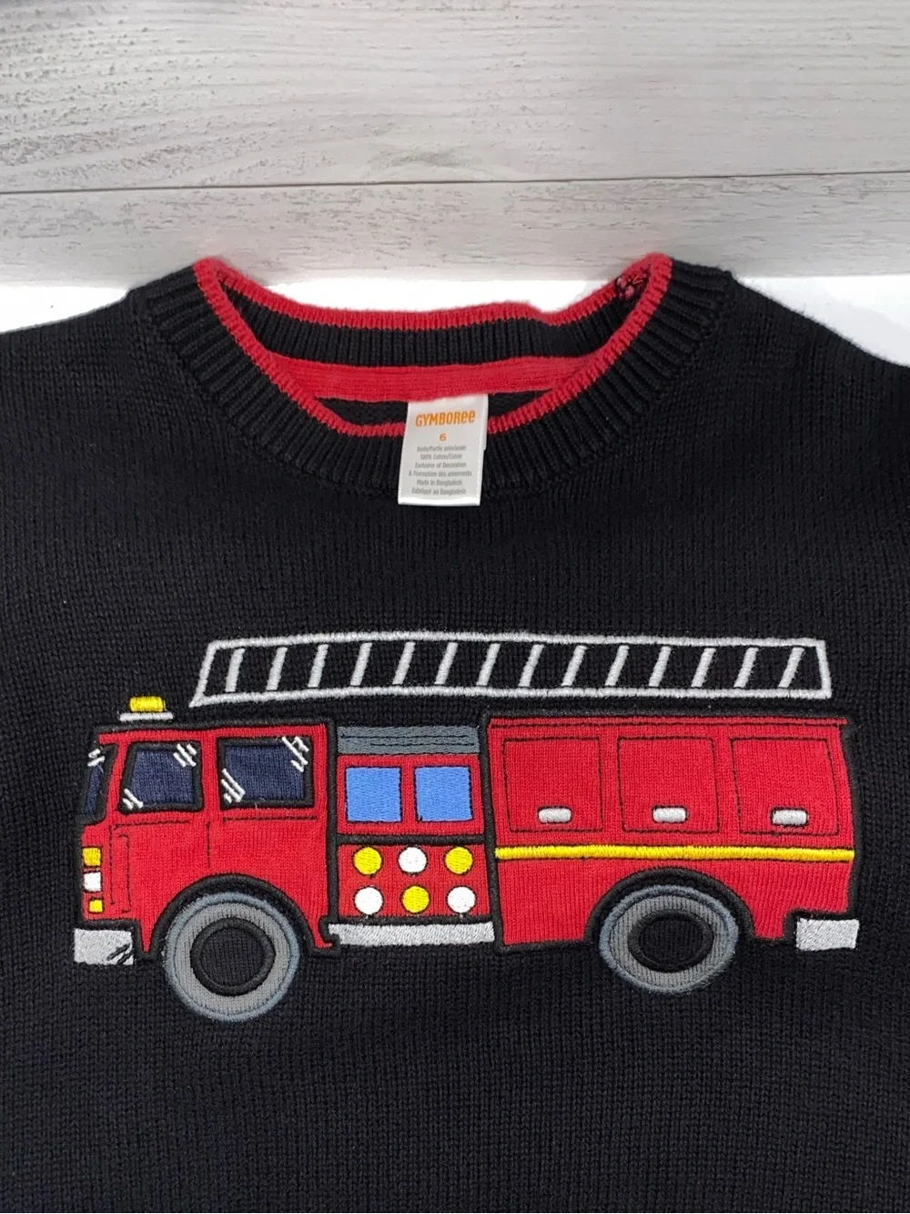 Gymboree Boys ‘Fire Chief’ Black Fire Truck Sweater Size 6